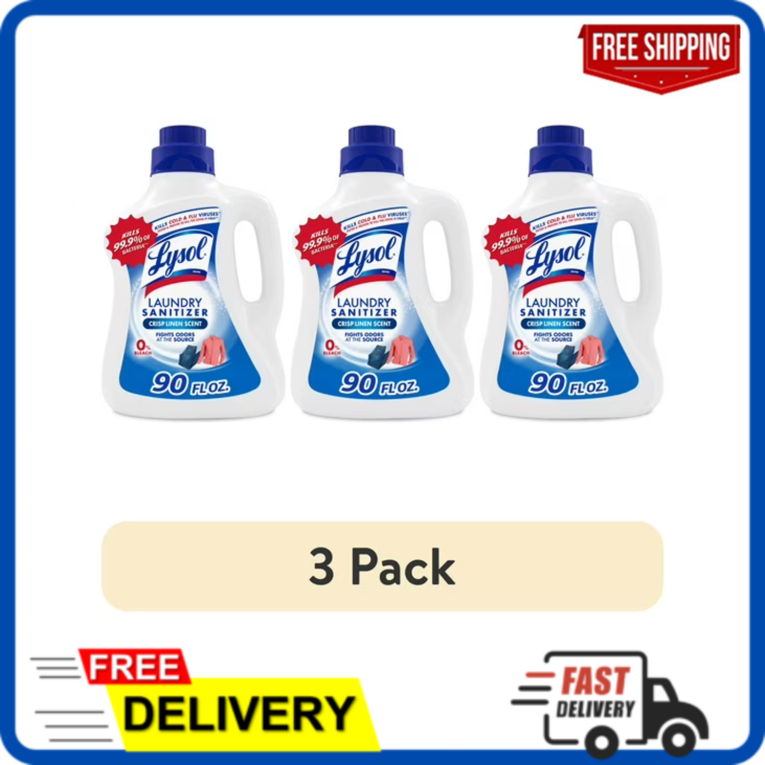 (3 pack) LYSOL Laundry Sanitizer 90 -fl oz Crisp Linen Fabric Deodorizer