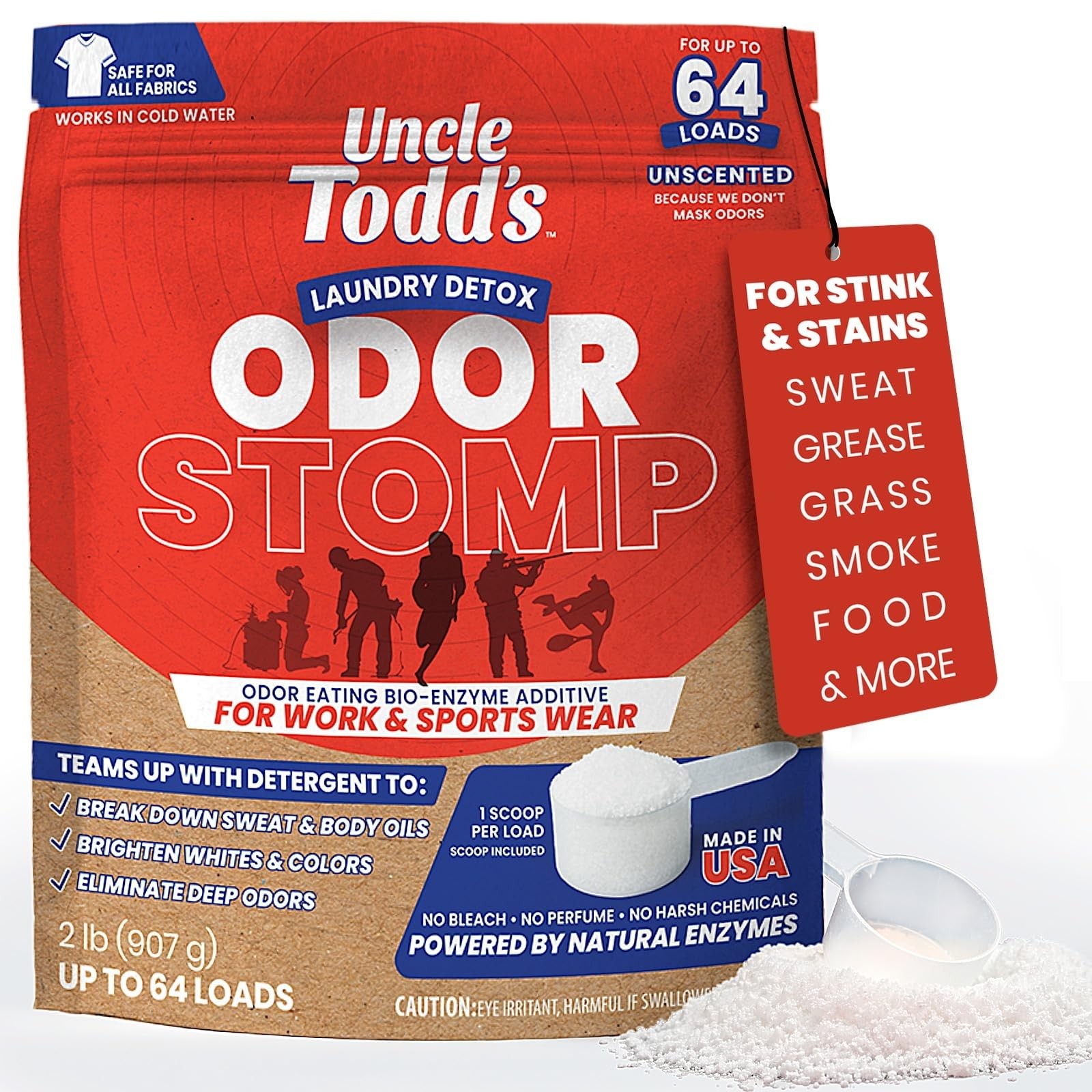 Uncle Todd’s Bio Enzyme Laundry Booster – 2 lb (64 Loads) Odor Stomp Laundry …