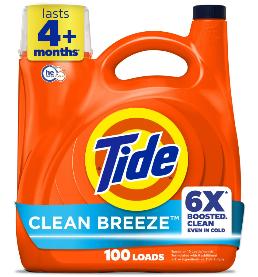 Tide with 6X Boosted Cleaning Power, Clean Breeze 125 fl oz 100 Loads