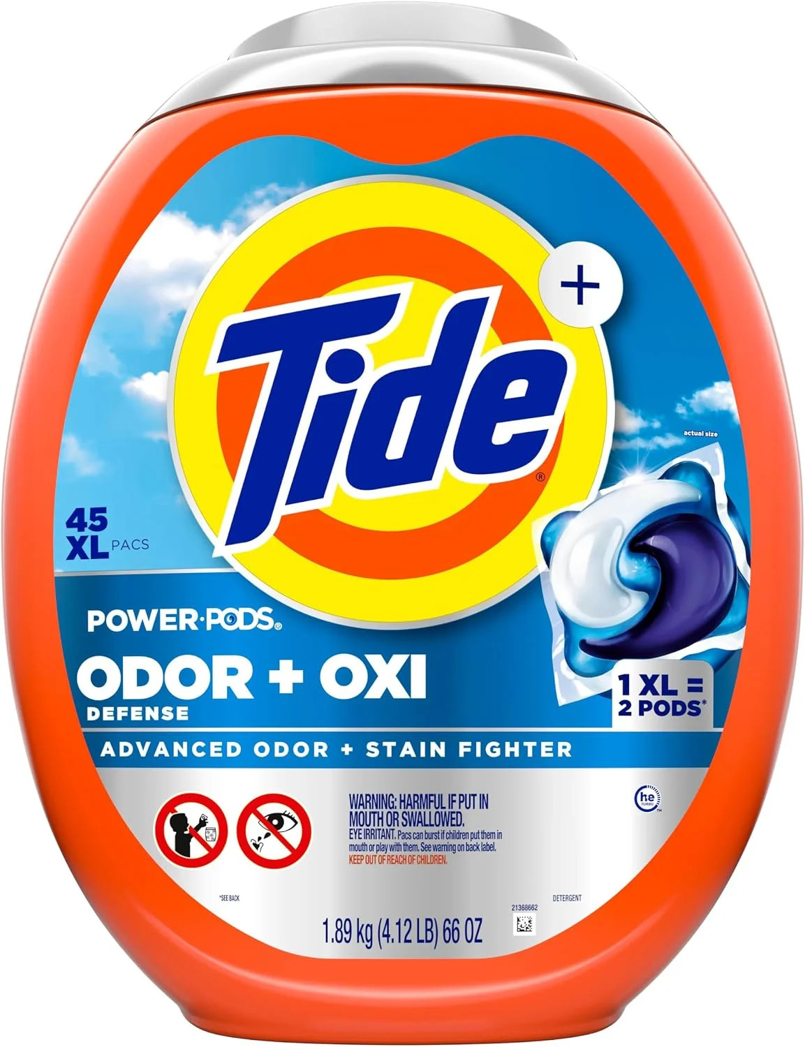 Odor Defense + Oxi Laundry Detergent Pacs, Original Scent, 45 Count, Advanc