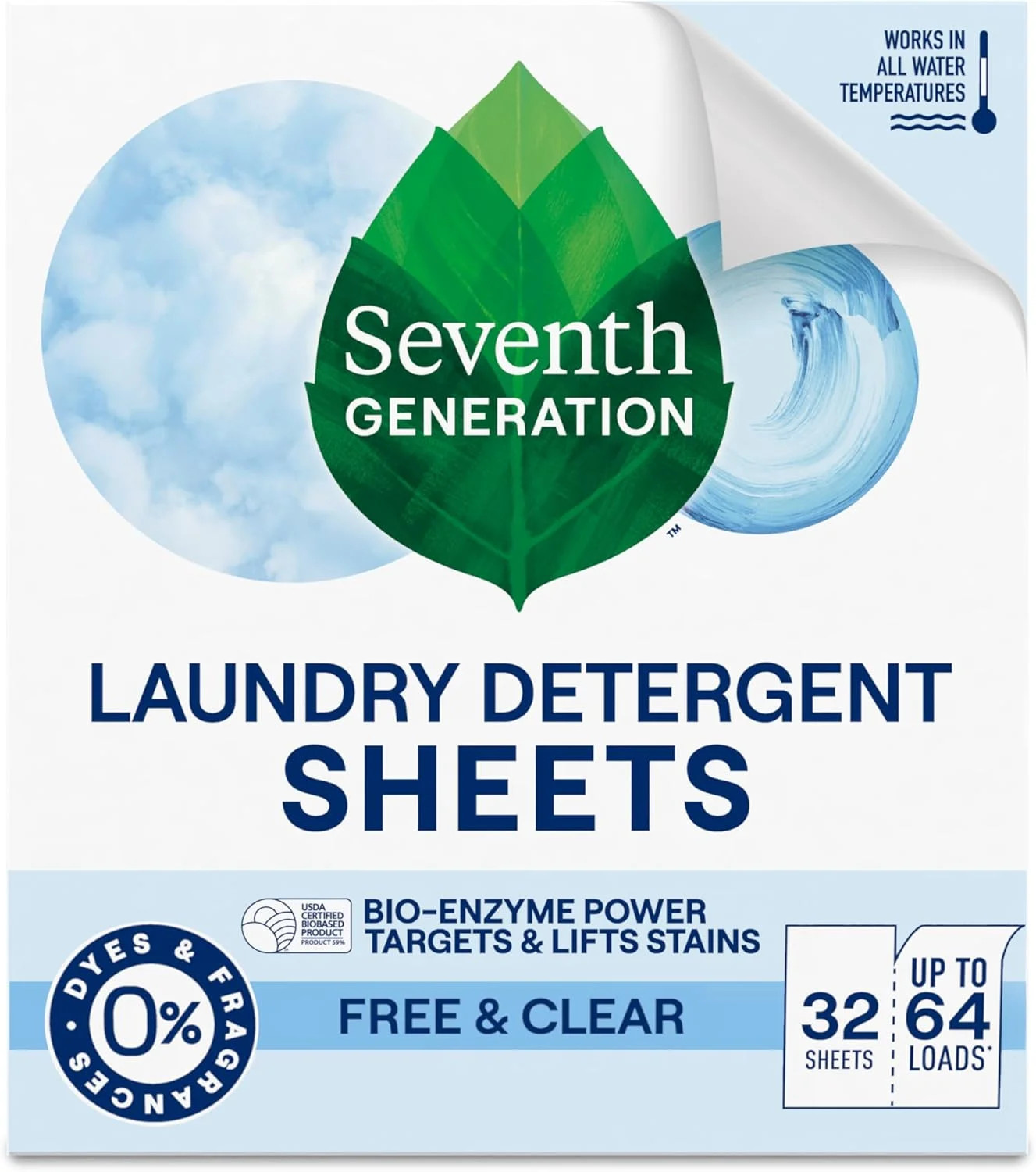 Seventh Generation Laundry Detergent Sheets 32ct Free & Clear Removes Tough Stai