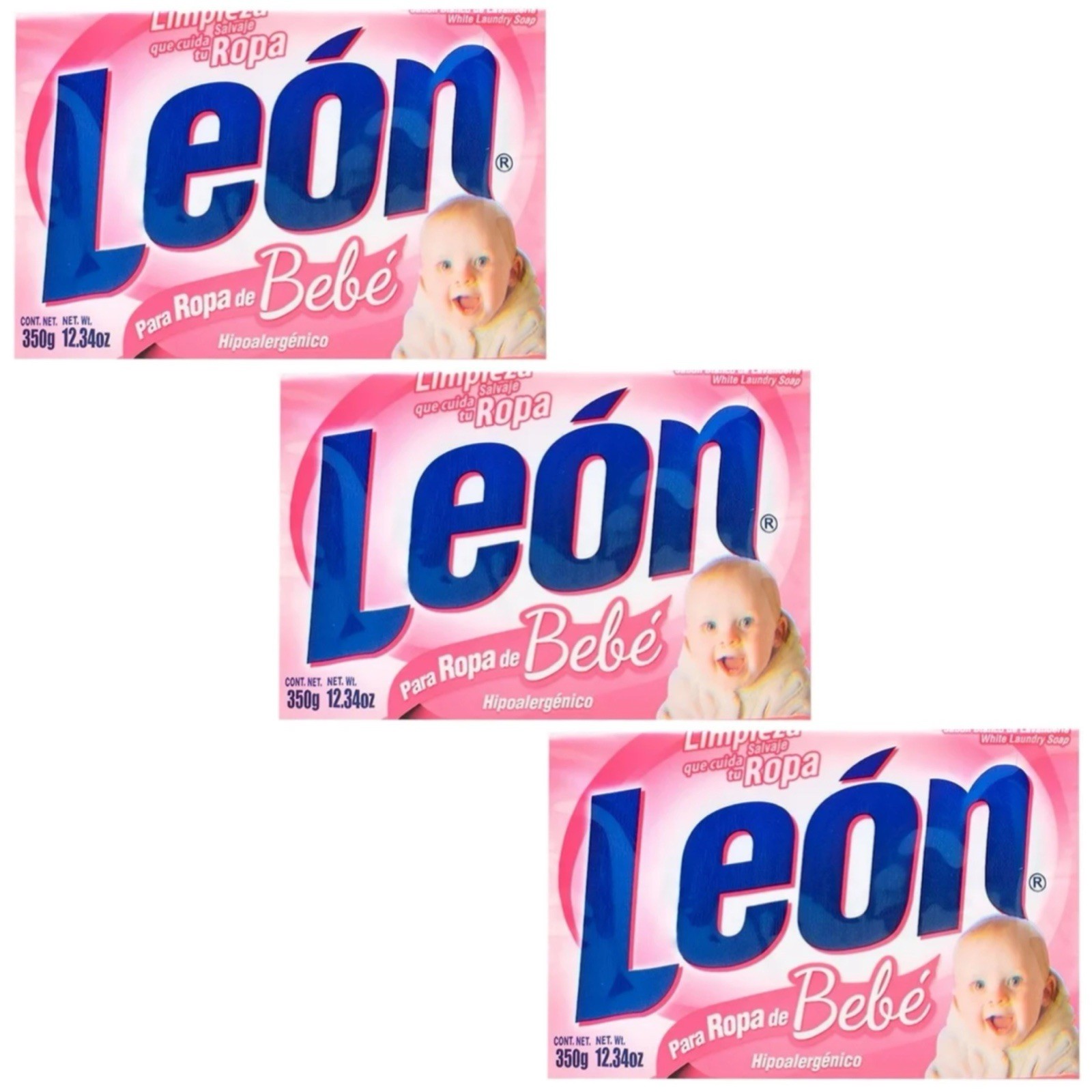 3X LEON Jabón para Ropa de Bebé 🇲🇽 Bar Laundry Soap, 350g, 3 Pack