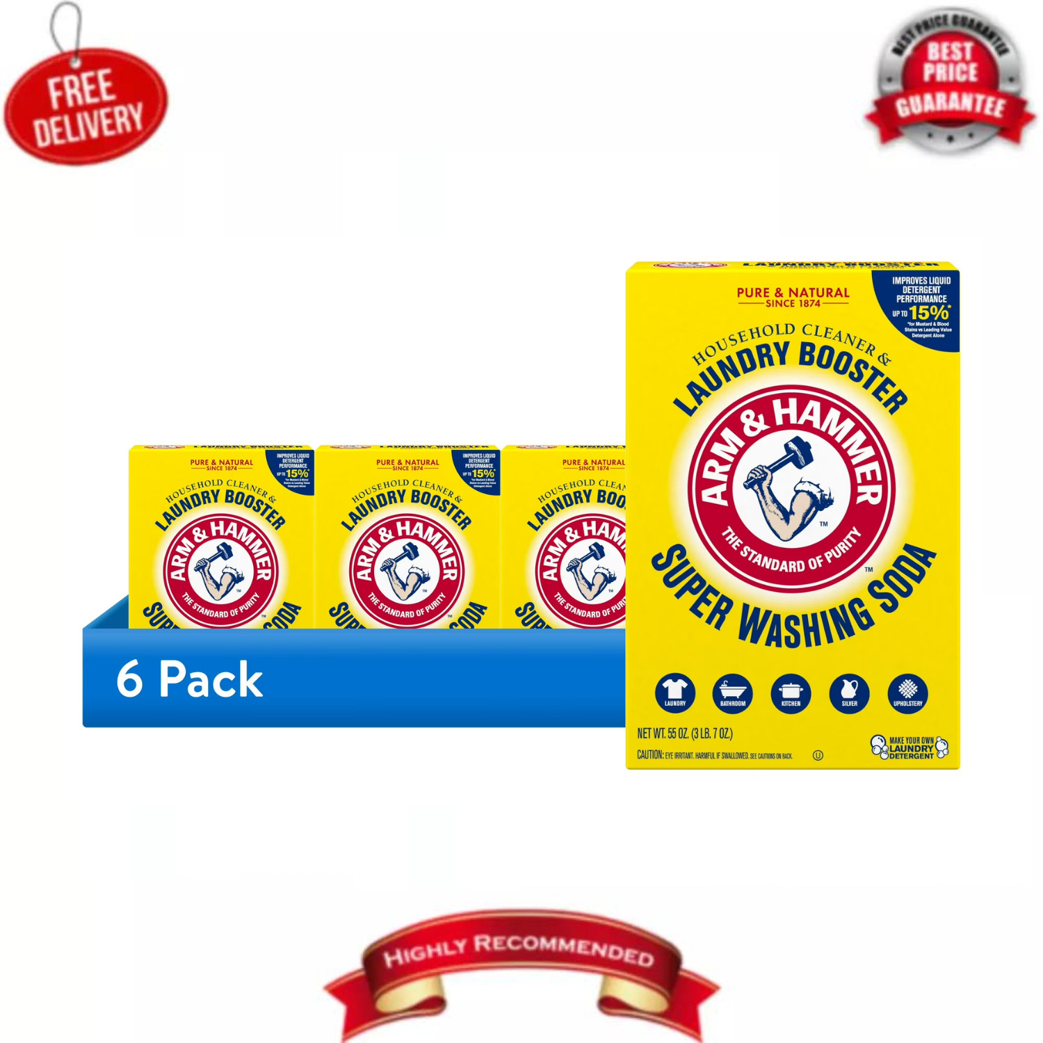 ARM & HAMMER Super Washing Soda 55oz 6 Pack Laundry Booster Cleaner