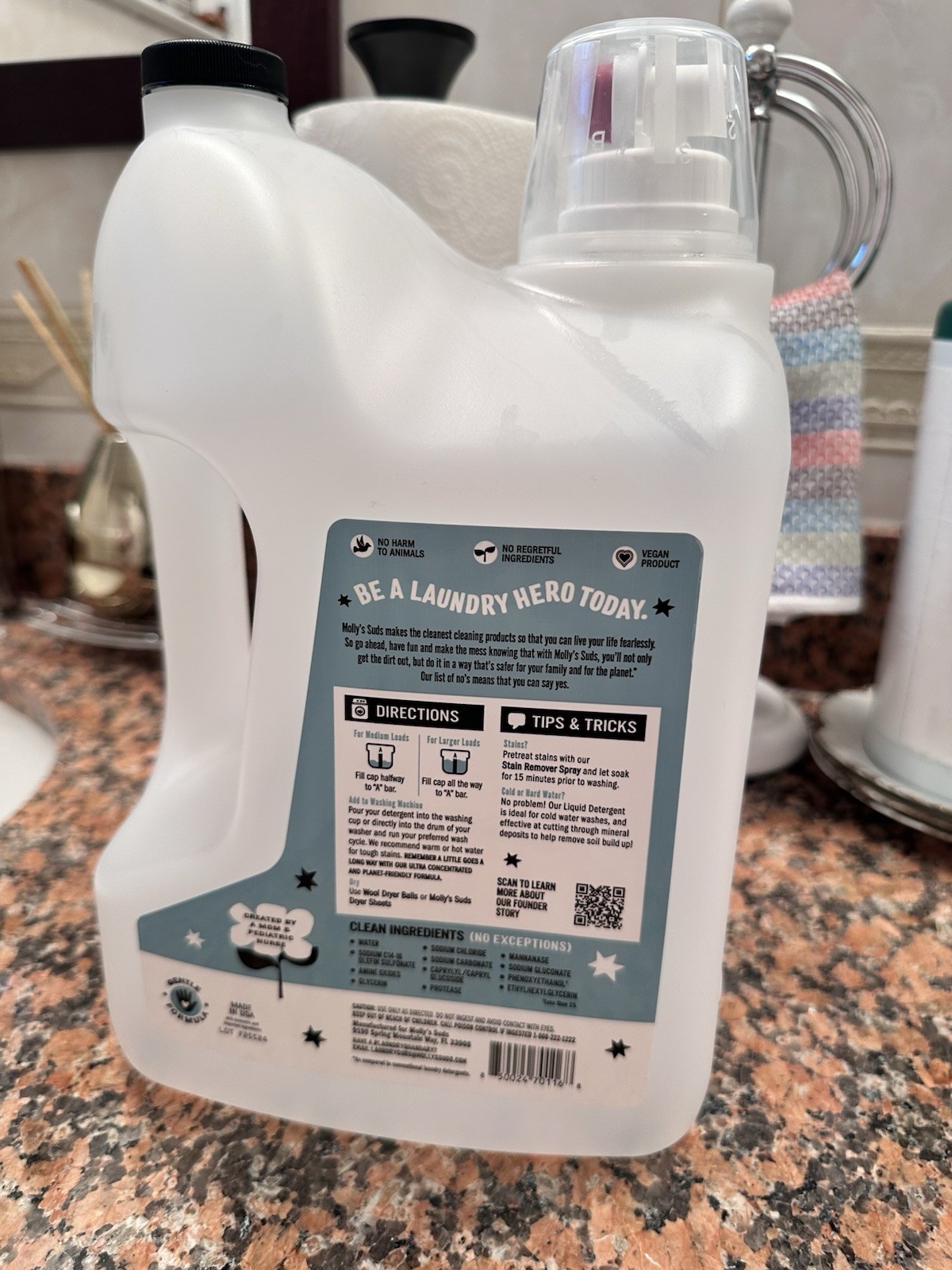 Mollys Suds Liquid Laundry Detergent, Unscented 170 Oz Empty Bottle For Reuse