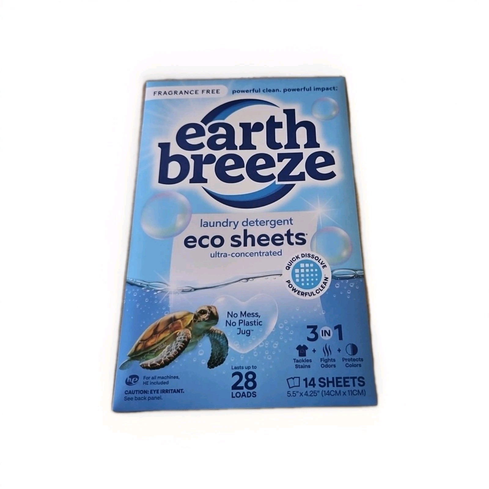 Earth Breeze Laundry Detergent Sheets, FRAGRANCE FREE, 14 Sheets, 28 Loads, Soap