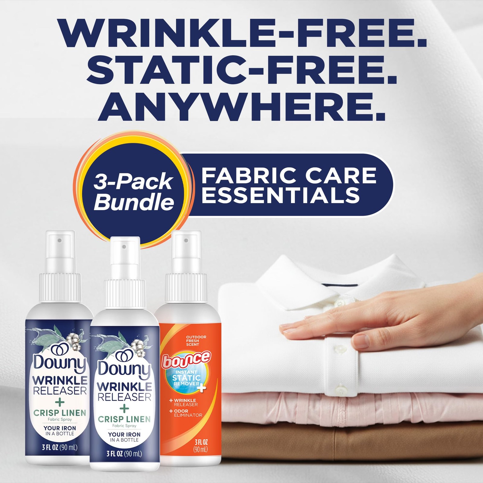 Downy Wrinkle Release Spray Bundle w/Bonus 3oz Bounce 1 Count (Pack of 3)