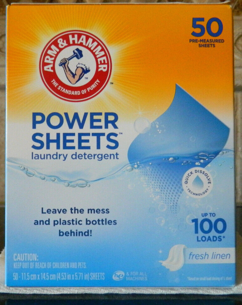 Arm & Hammer Power Sheets Laundry Detergent, Fresh Linen 50ct, up to 100 Small