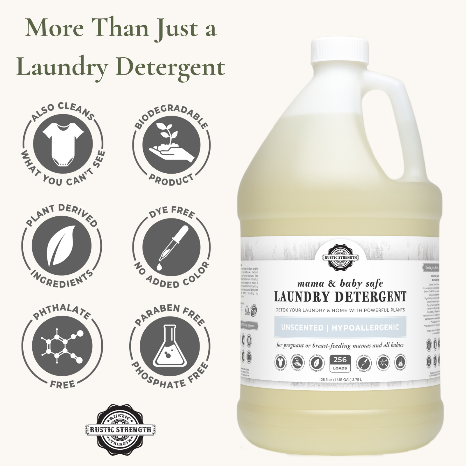 Toxin-Free Laundry Detergent 1 gal | 256 Loads | Plant-Based | Mama & Baby Safe