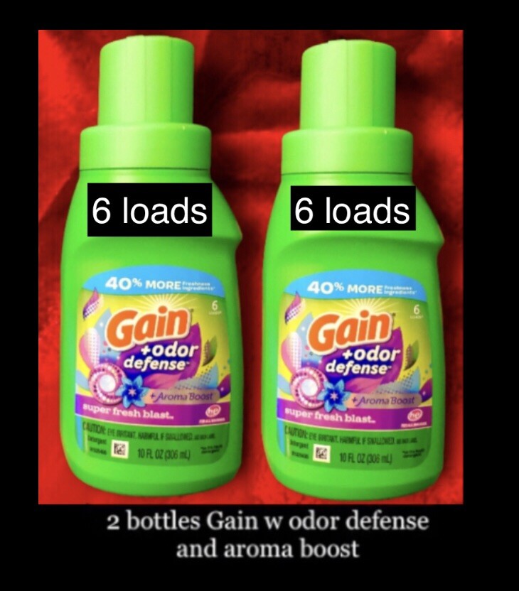 2pk GAIN Aroma Boost DETERGENT-super Fresh Blast Travel size 10oz/6 Load Each