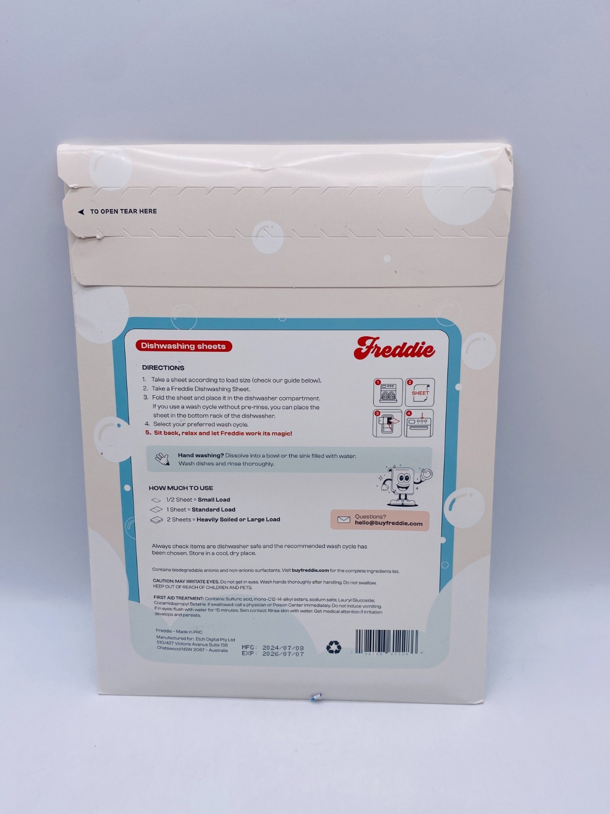 Freddie Dishwashing Sheets – Fragrance Free – 60 Load Cycles (30 Sheets), NEW