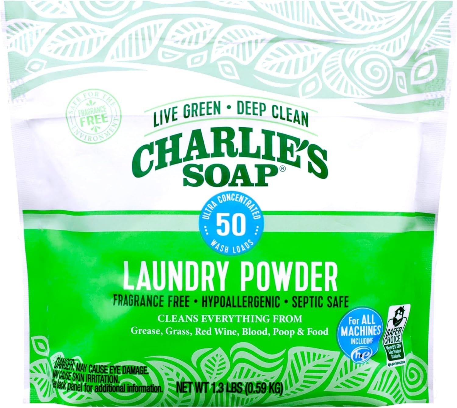 Charlie’s Soap Laundry Powder – 50 Loads – Eco-Friendly, Hypoallergenic