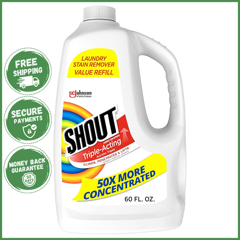 SHOUT TRIPLE ACTING LAUNDRY STAIN REMOVER SPRAY Active Enzyme Clings Stains 60oz