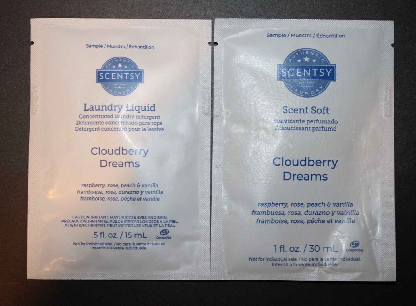 Scentsy Laundry Liquid & Scent Soft Samples Lot of 10 Cloudberry Dreams NEW