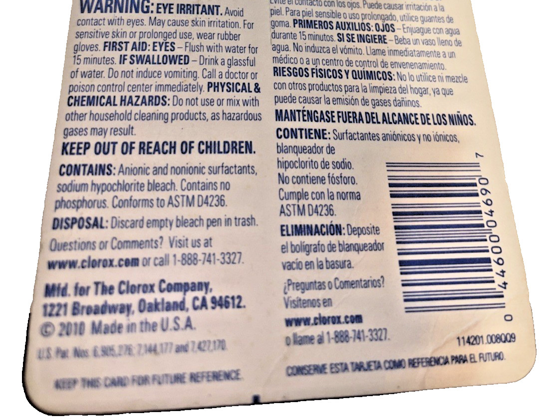 Clorox Bleach Pen Gel Two Tips 2 oz Discontinued 2010 NEW