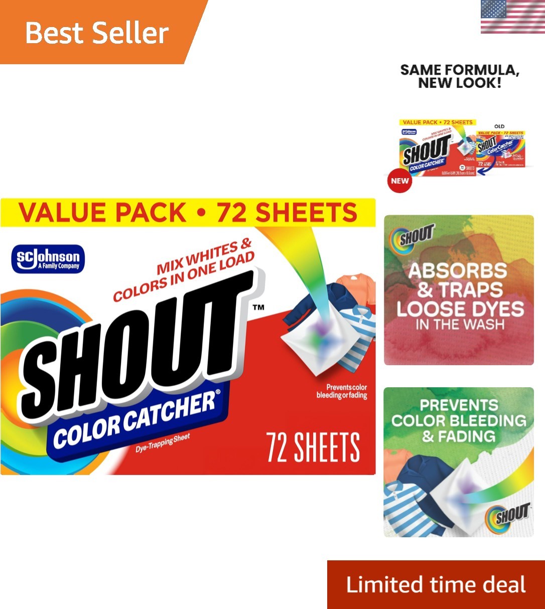 Shout Color Catcher Sheets for Laundry, Maintains Clothes Colors, 72 Count