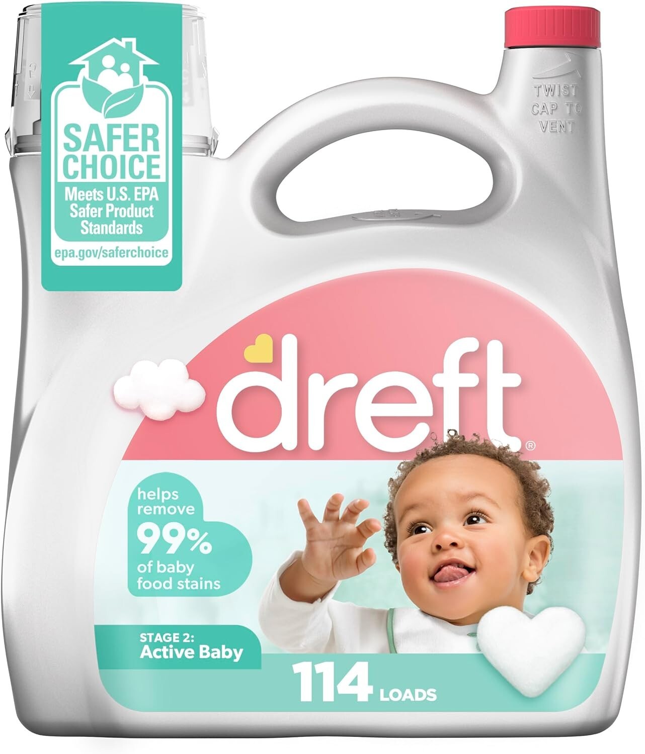 Dreft Stage 2: Active Baby Liquid Laundry Detergent, Stain Remover, 165 fl oz.