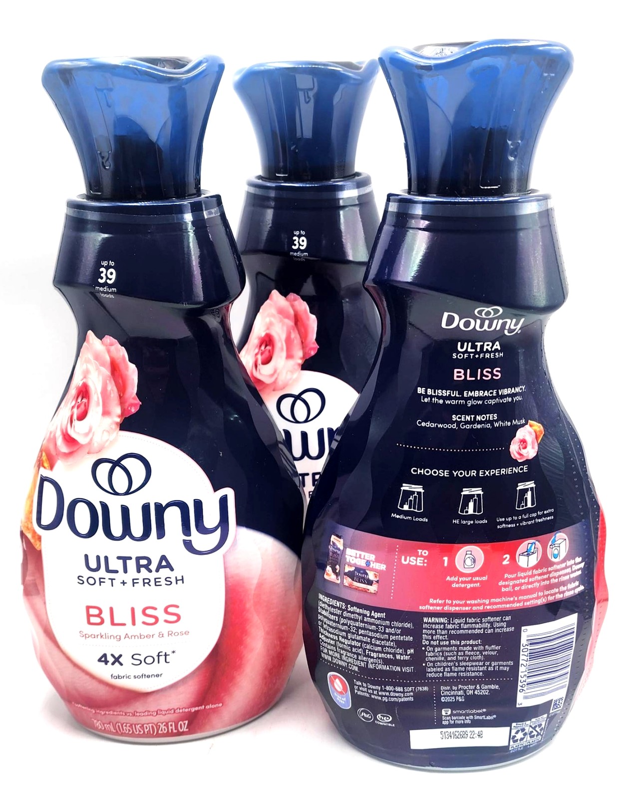 3 Downy ULTRA BLISS Sparking Amber & Rose Fabric Conditioner Softener 26 oz Ea