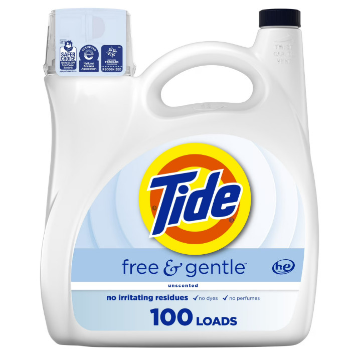 2 PACK Tide Free & Gentle Laundry Detergent Liquid for Sensitive Skin, Unscented