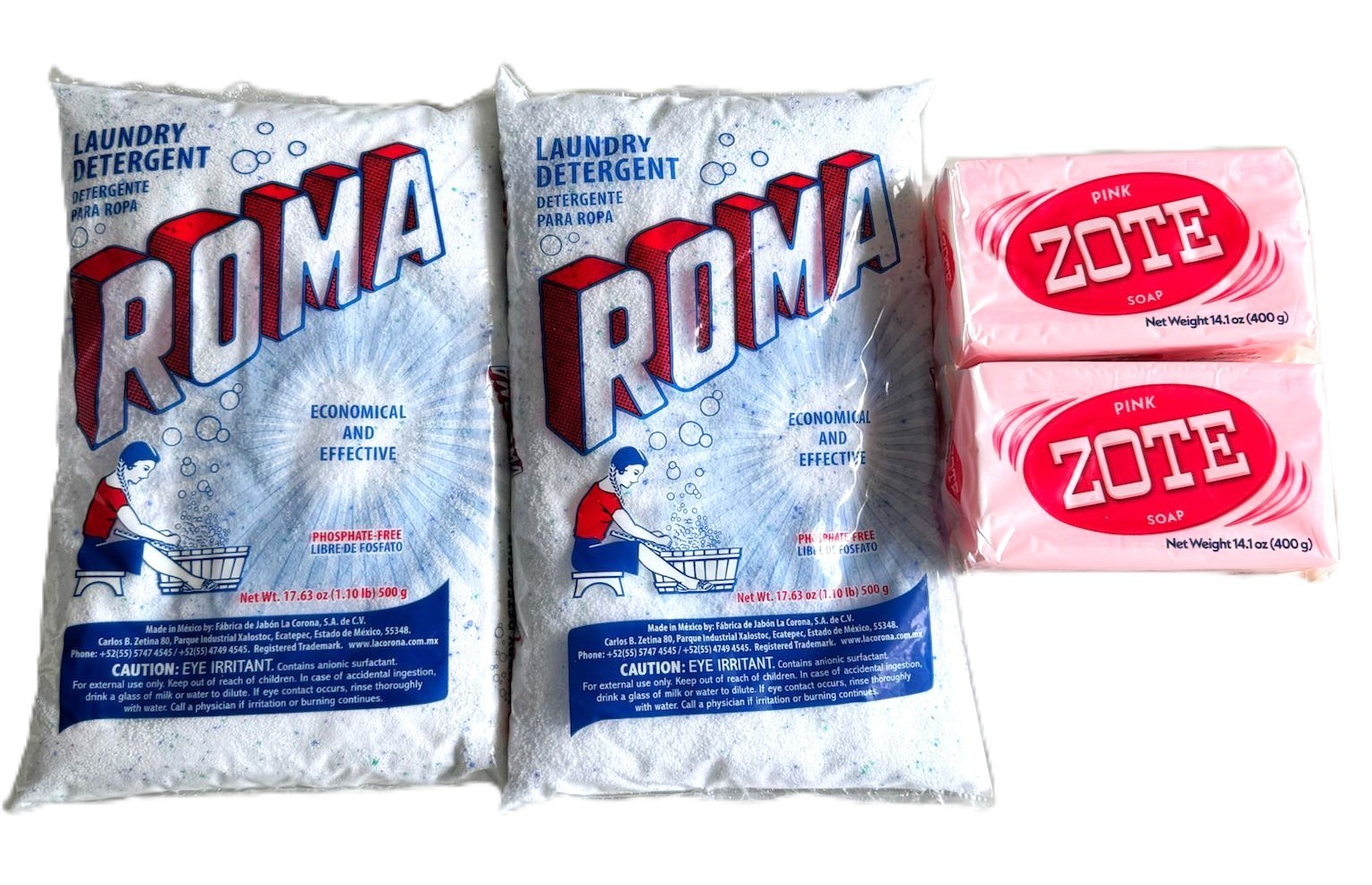 Bundle 17 Oz Roma Polvo Powder laundry detergent 200-400g Zote Laundry Soap Pink