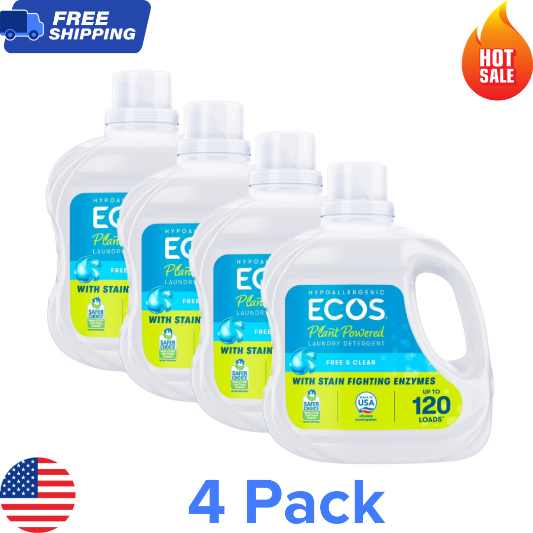(4 pack) ECOS Hypoallergenic for Sensitive Skin, Free & Clear 110 oz 120 Loads