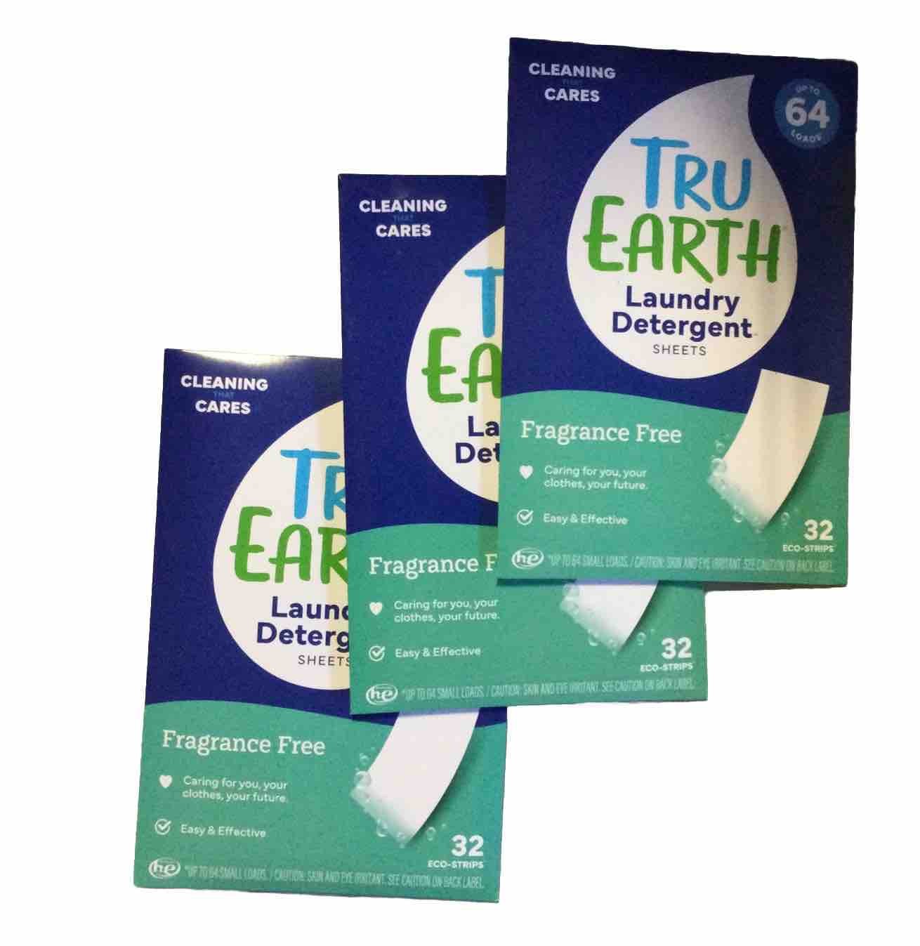 3 Pack TruEarth FRAGRANCE FREE Eco-Strips Laundry Detergent 32 Loads (L)