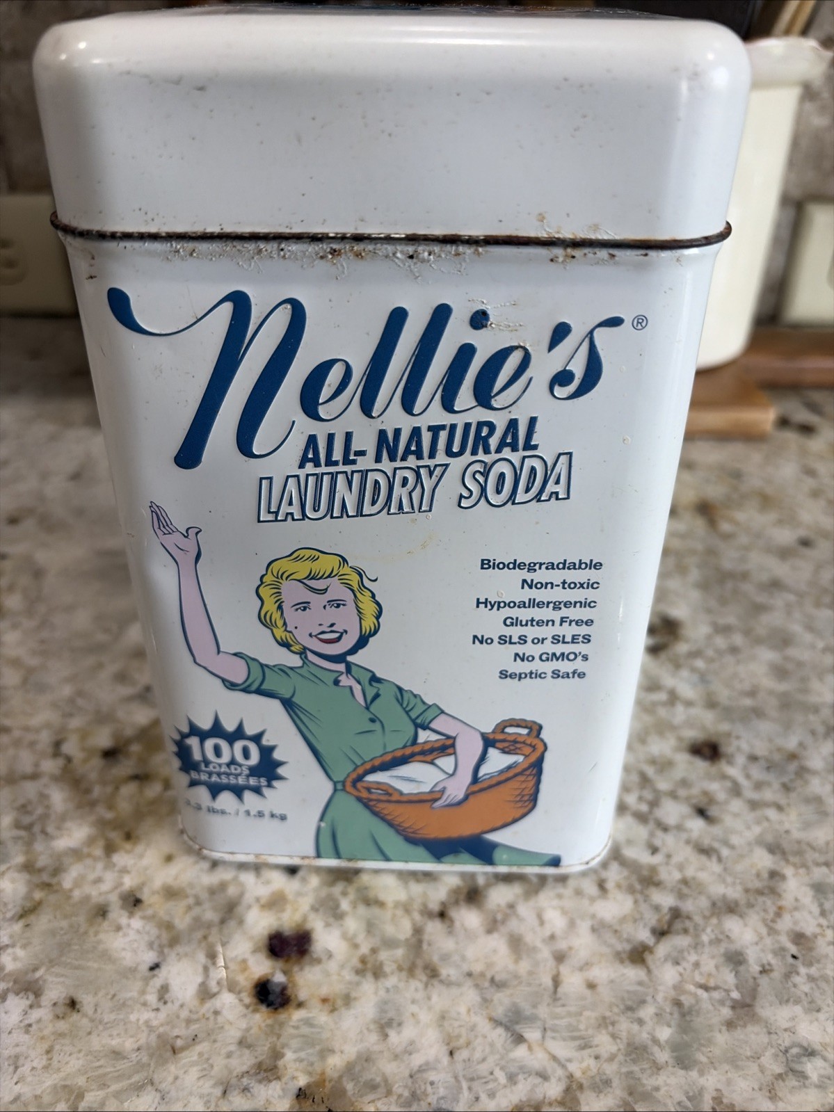 Nellie’s Laundry Detergent Powder 100 Loads Scent Free Phosphate Free Metal Tin