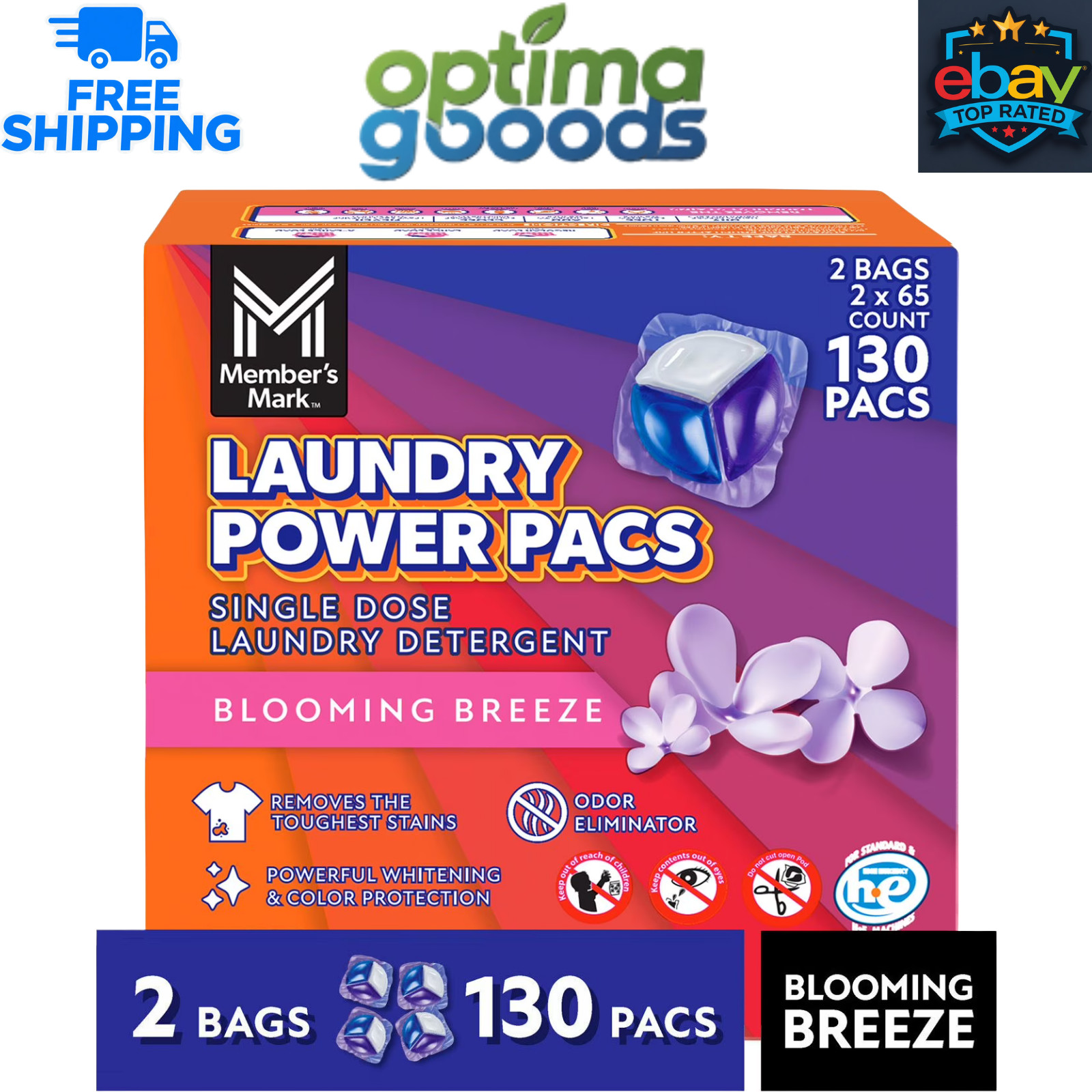Member’s Mark Laundry Detergent Power Pacs, Blooming Breeze Scent, 130 Count