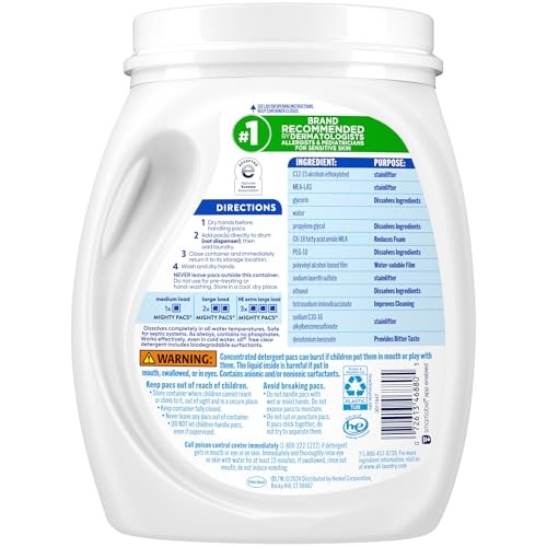 all Free Clear Mighty Pacs Laundry Detergent 60 Count Hypoallergenic Unscented