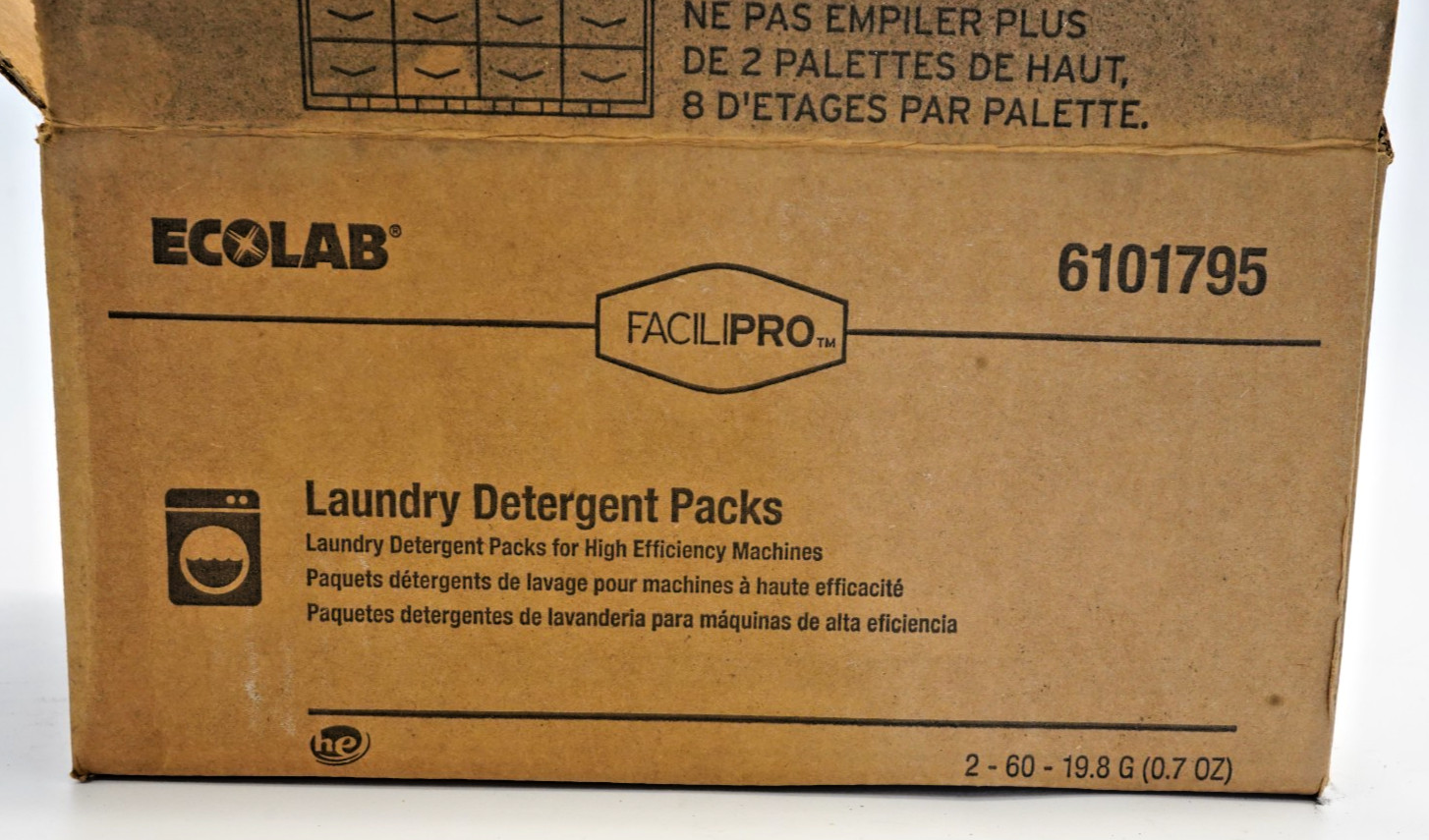 Box of 2 Ecolab 6101795 Facilpro laundry detergent packs 60 packs of 0.7 oz