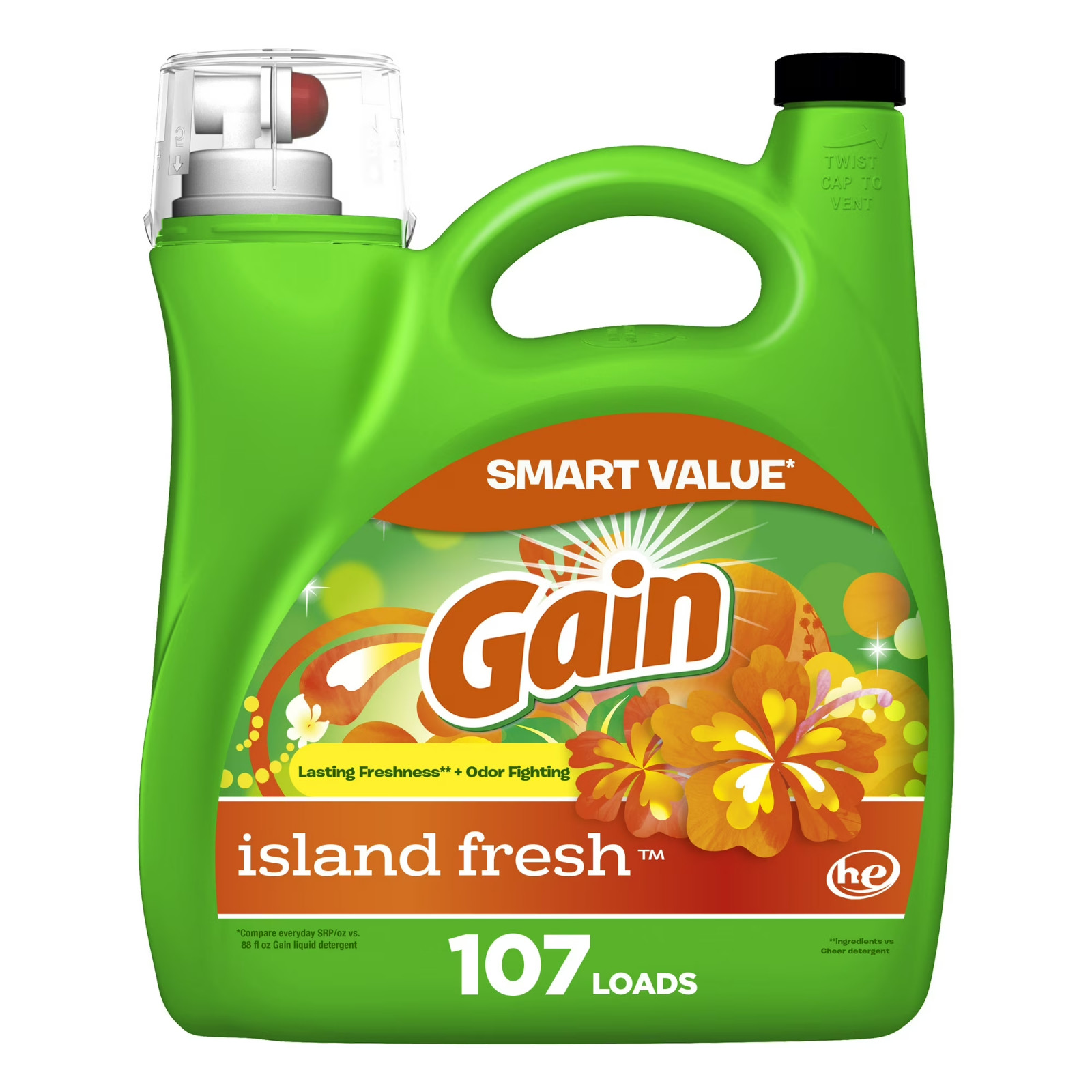 3P Gain Liquid Laundry Detergent, Island Fresh Scent, 154 fl oz, 107 Loads