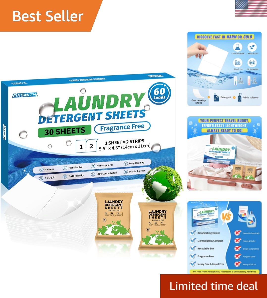Hypoallergenic Biodegradable Laundry Detergent Sheets – Compact 30 Count Pack