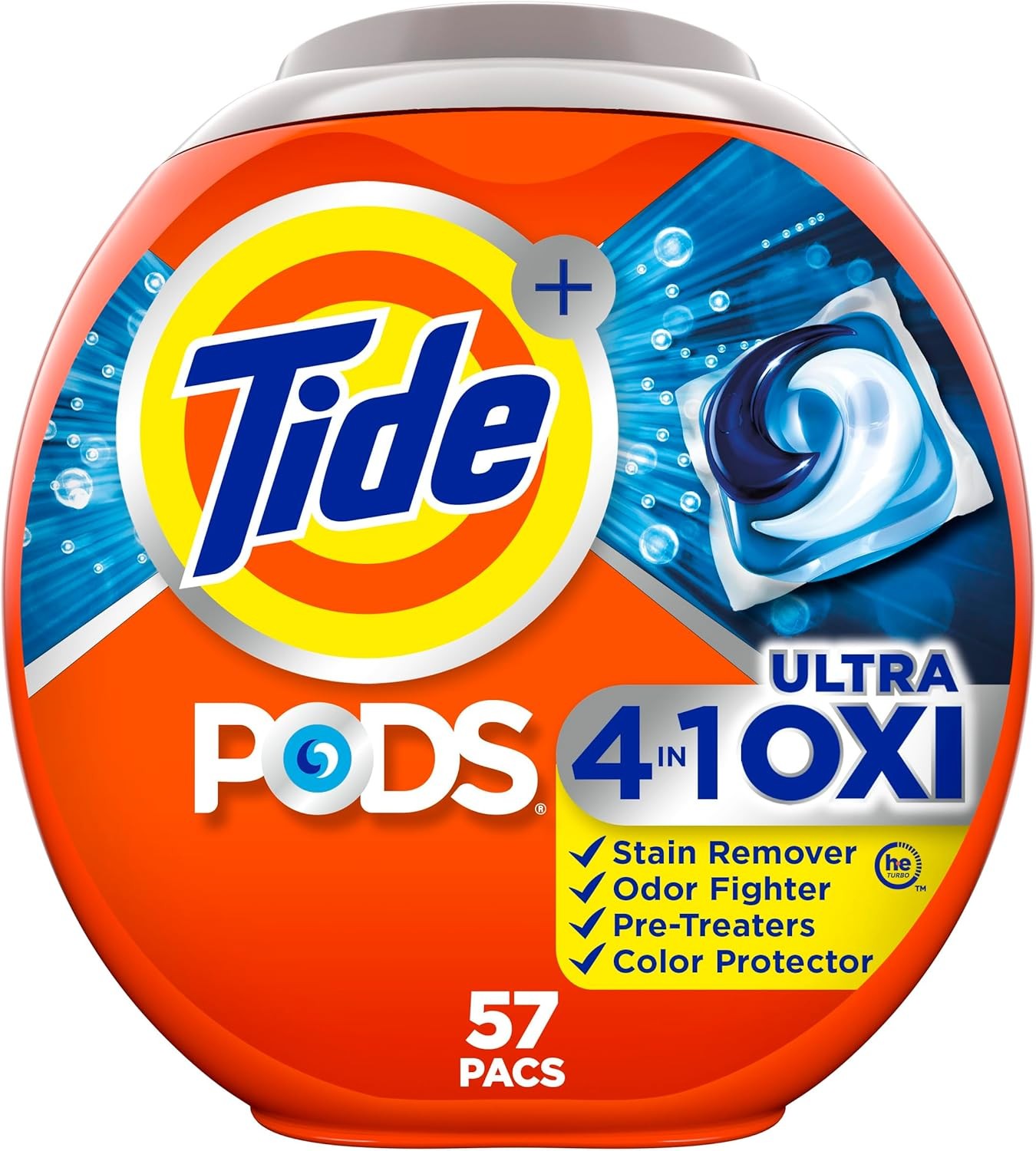 Tide 4-n-1 Ultra Oxi PODS Laundry Detergent Pacs, 57 57 Count (Pack of 1)