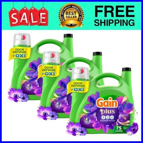 Gain + OXI Liquid Laundry Detergent Moonlight Breeze 99 oz 3-Pack USA