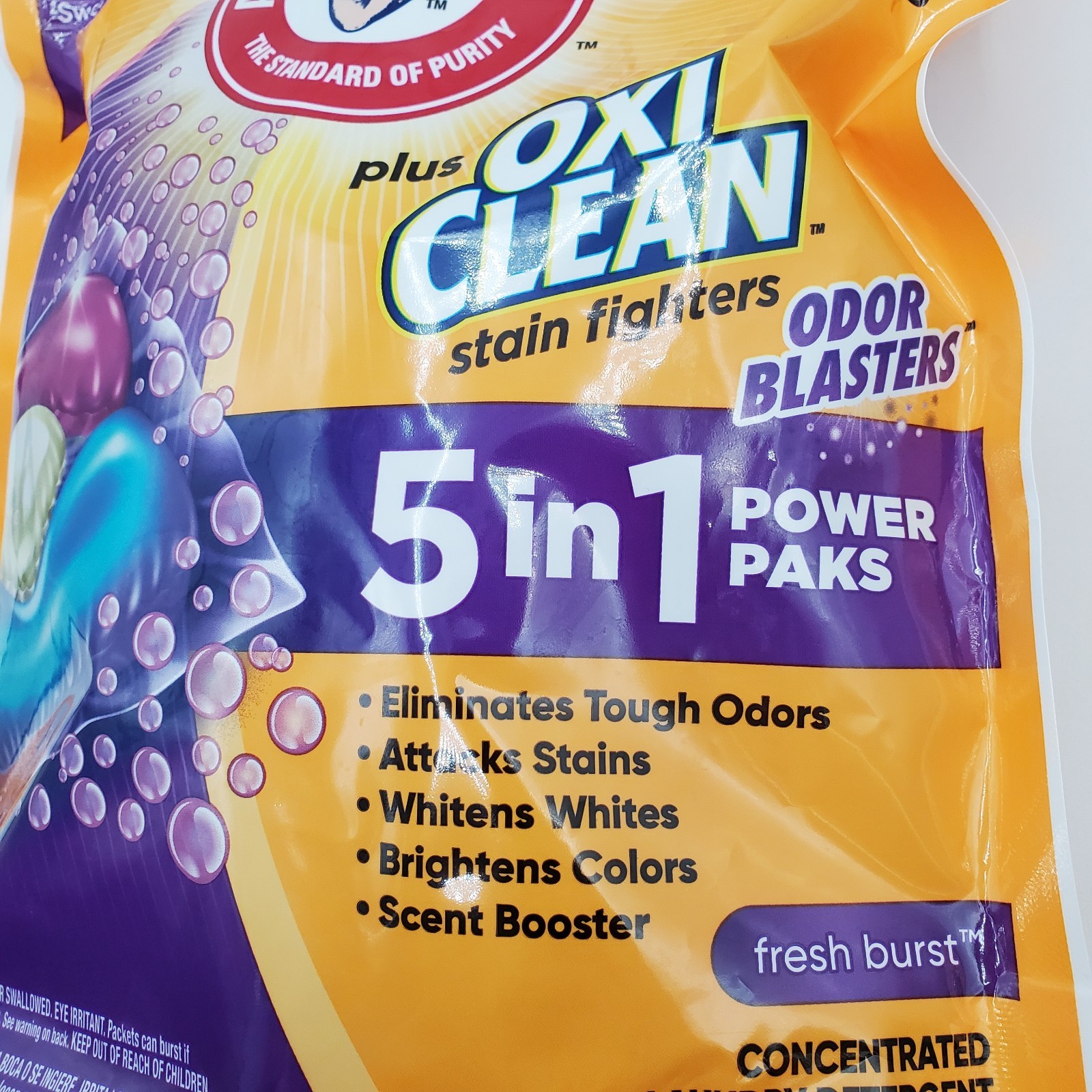 Arm Hammer Plus OxiClean 5 in 1 Power Paks 42ct Laundry Detergent Odor Blaster