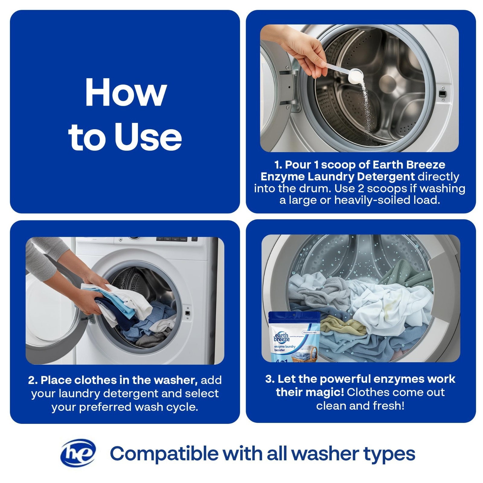 Powerful 4-in-1 Enzyme Laundry Booster Powder – 2lbs, Deep Clean, Odor Fighter,