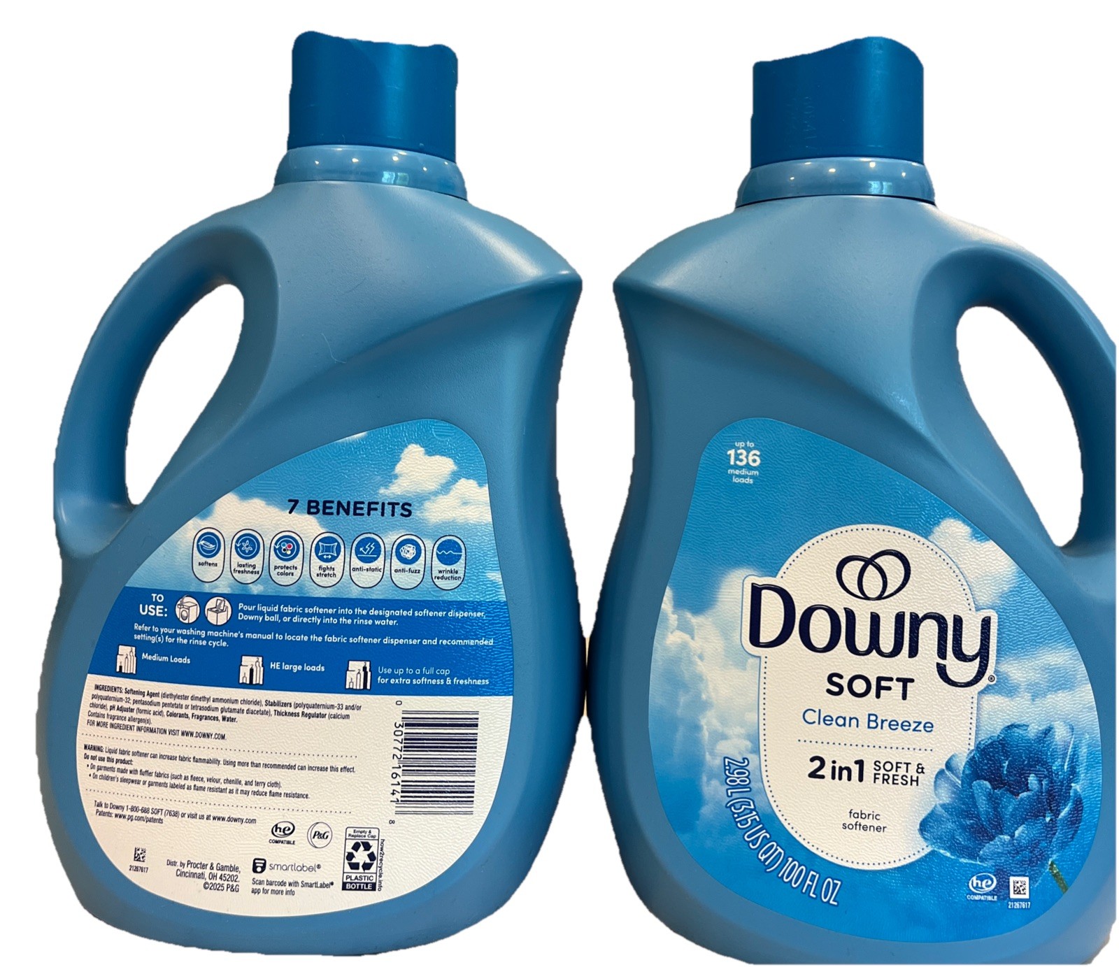 Downy Soft Clean Breeze 2 In 1 Soft & Fresh Fabric Softener Up To 136 Loads100oz