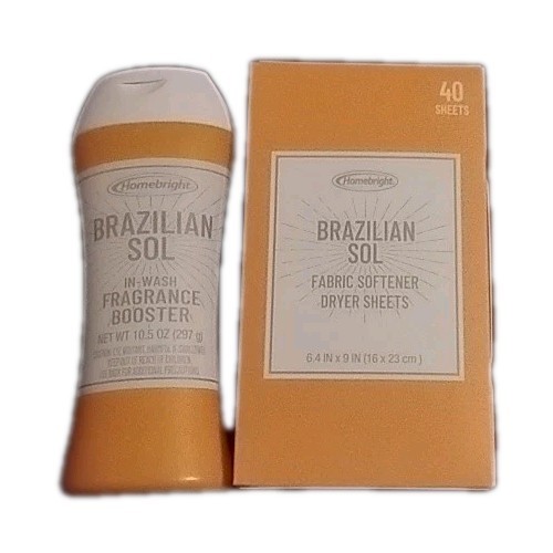 Homebright Brazilian Sol Laundry Scent Bundle In Wash Booster + Dryer Sheets 40