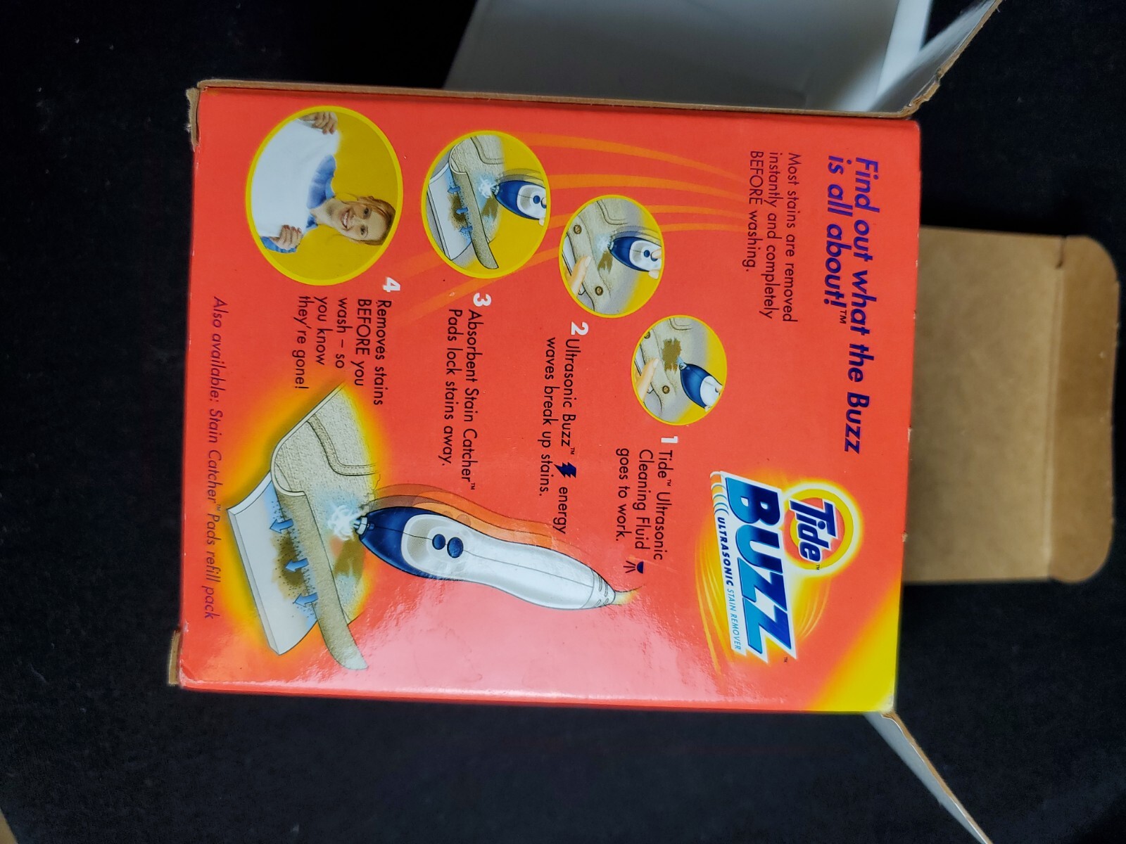 Tide Buzz Refill Pack 10 Oz Ultrasonic Fluid 15 Extra Stain Catcher Pad Open Box