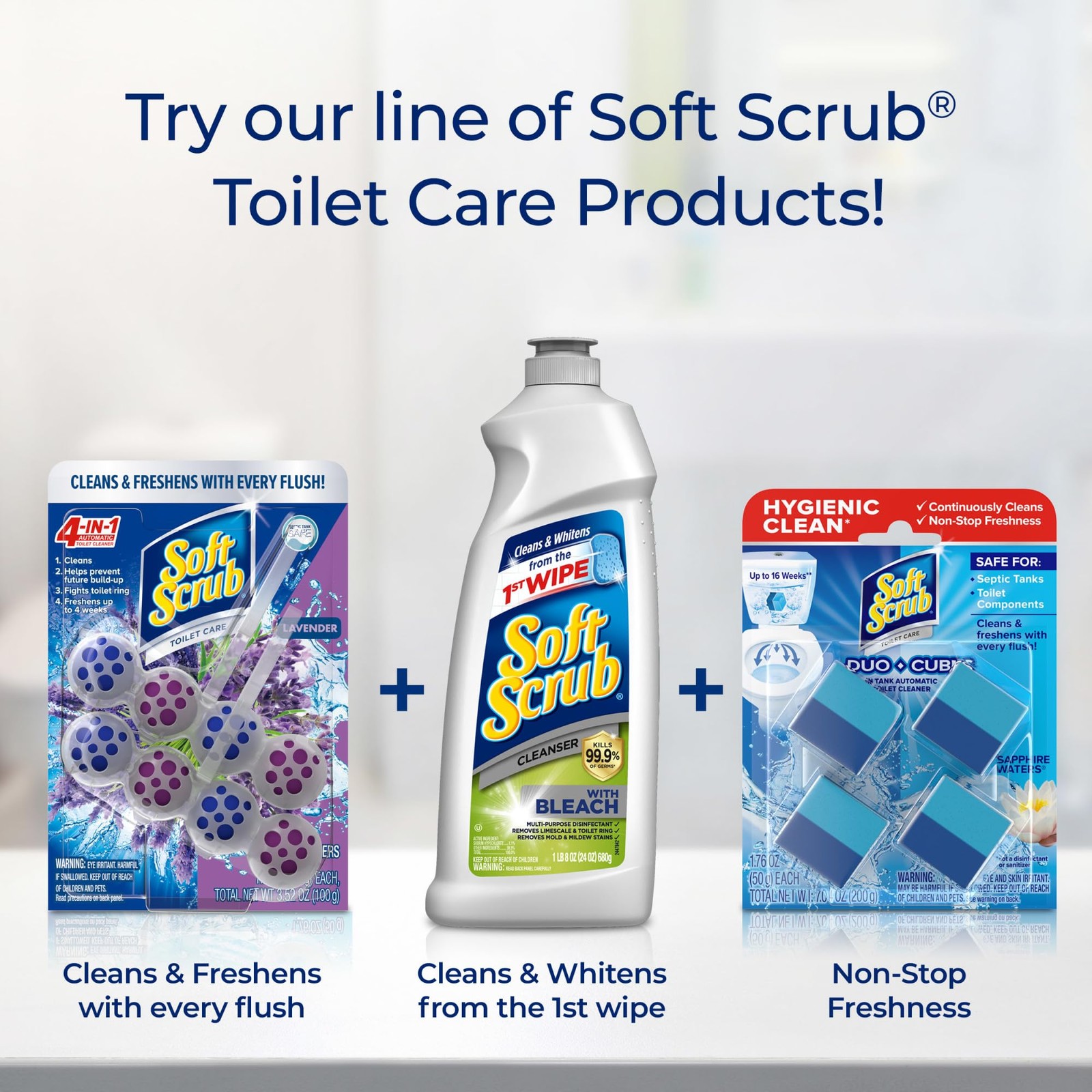 Soft Scrub 4-in-1 Rim Hanger Toilet Bowl 2 Count (Pack of 1), Lavender