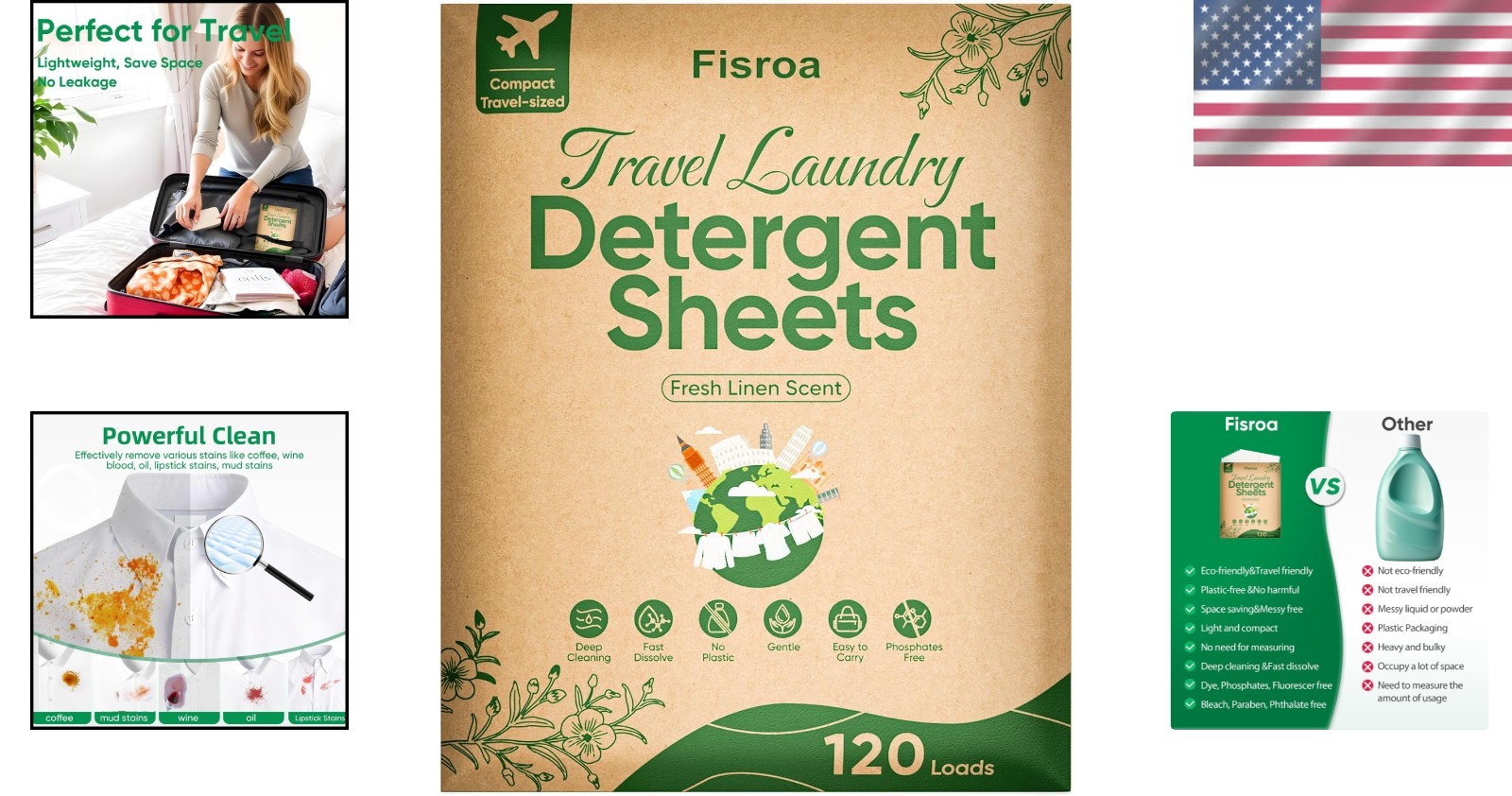 Compact 60 Count Eco-Friendly Washing Detergent Sheets for Travel & Home