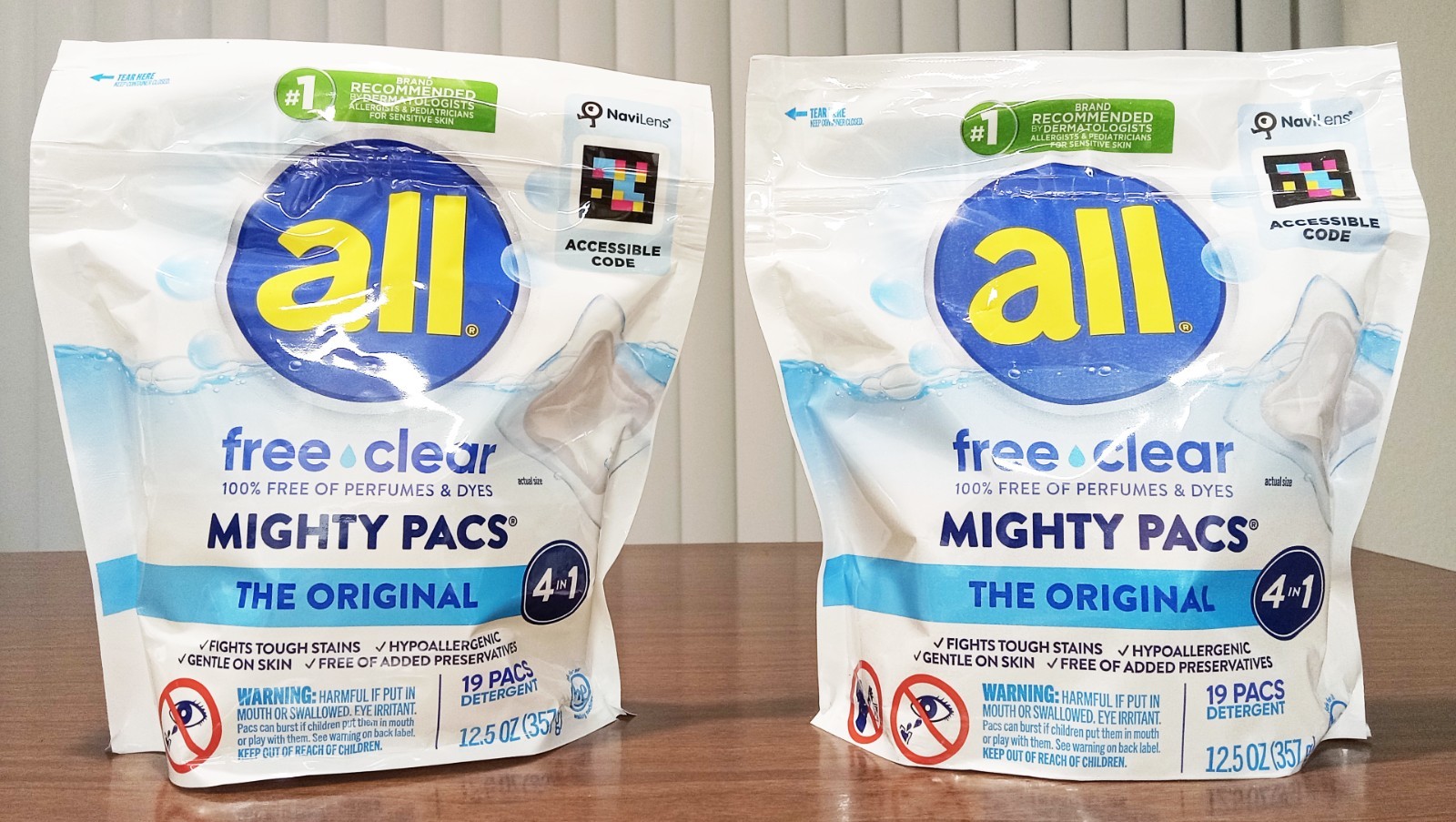 Lot of 2 All Free Clear, Original 4-in-1 Mighty PACS Laundry Detergent, 19 Pacs