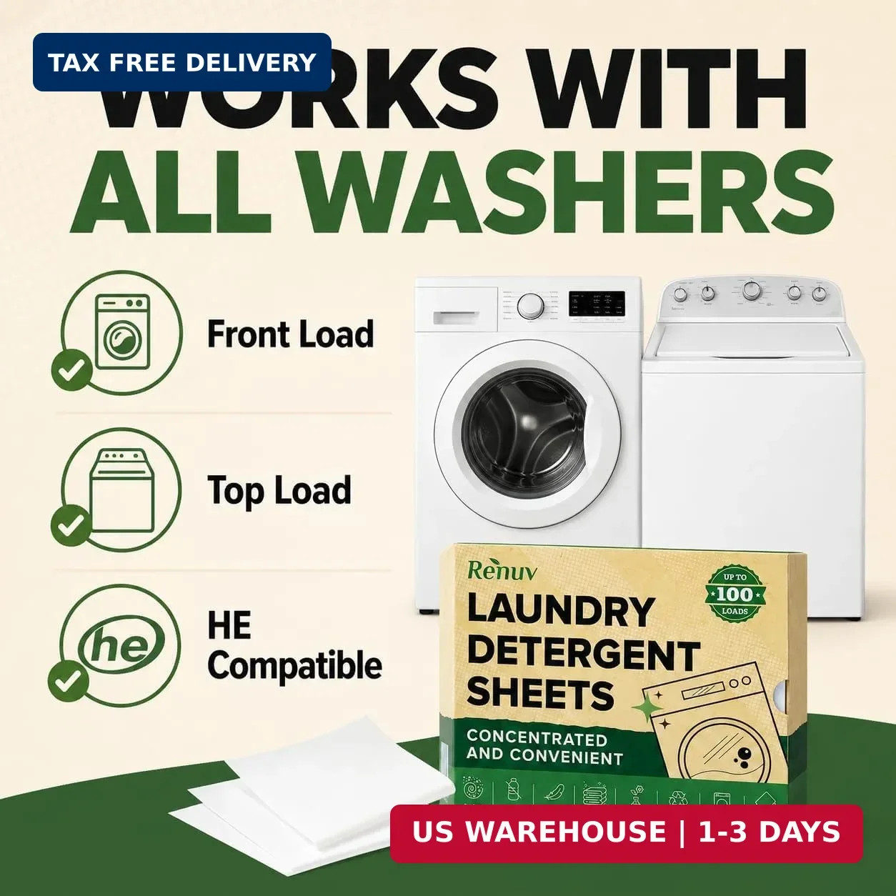 Renuv® Laundry Detergent Sheets, 50 Sheets, up to 100 Loads | Eco Friendly, Sust