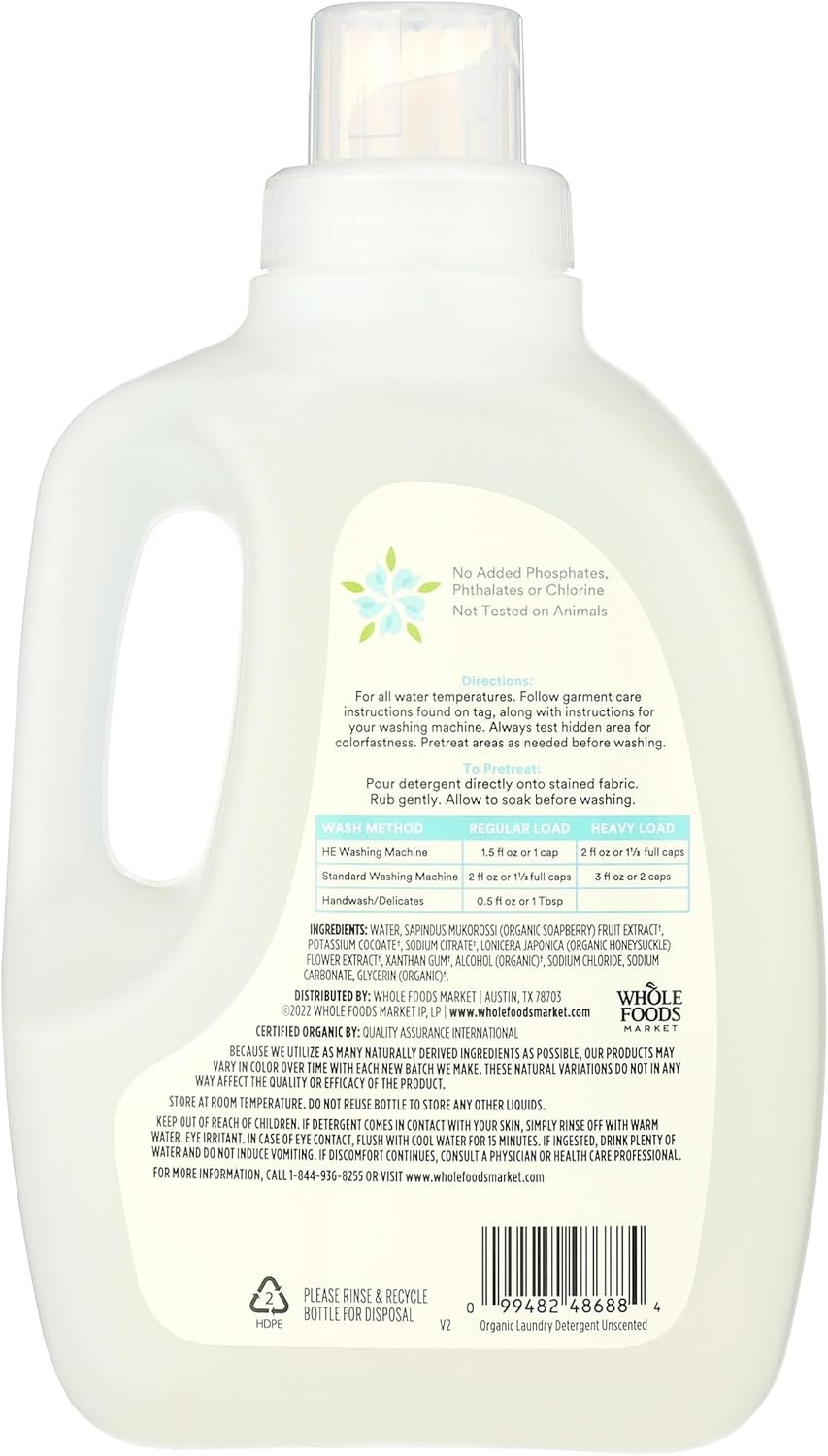 Organic Unscented Laundry Detergent – 50 Fl Oz, 33 HE Loads, Gentle & Effective