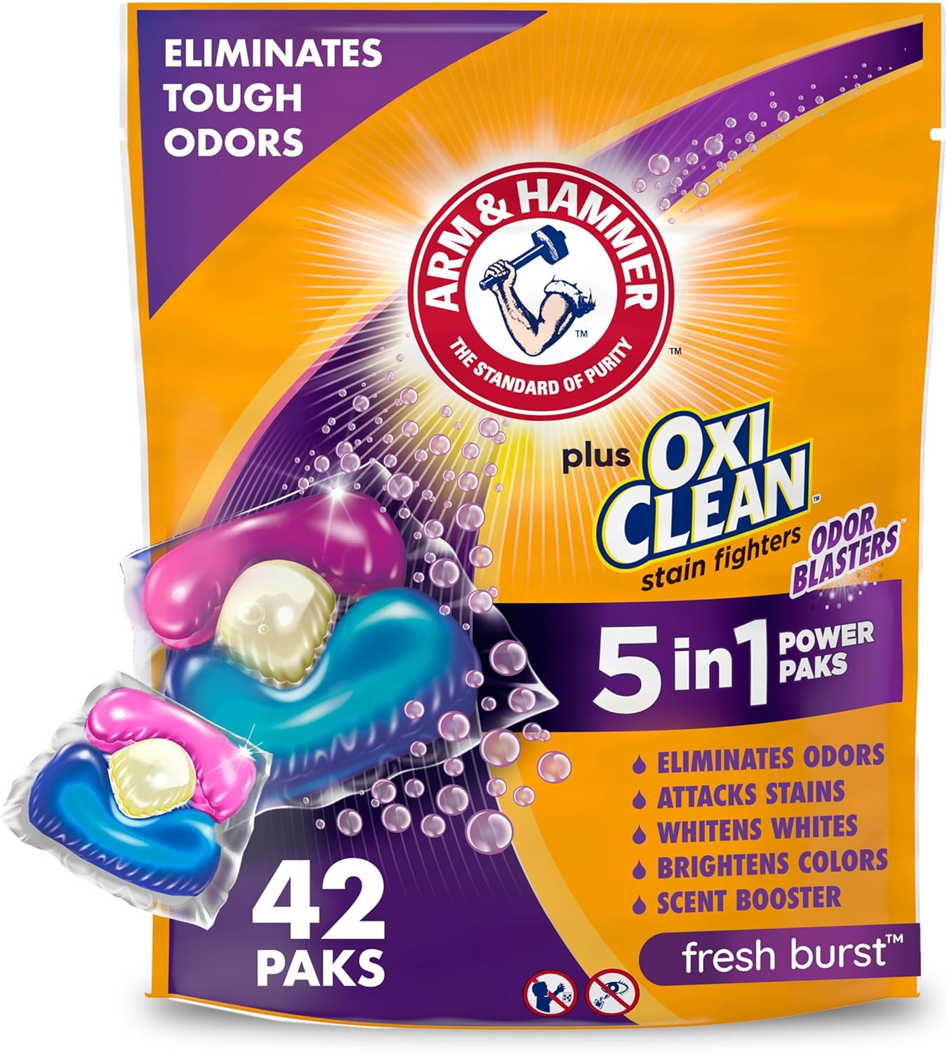 ARM HAMMER Plus OxiClean Odor Blasters 5-in-1 Laundry Detergent Fresh Burst 42ct