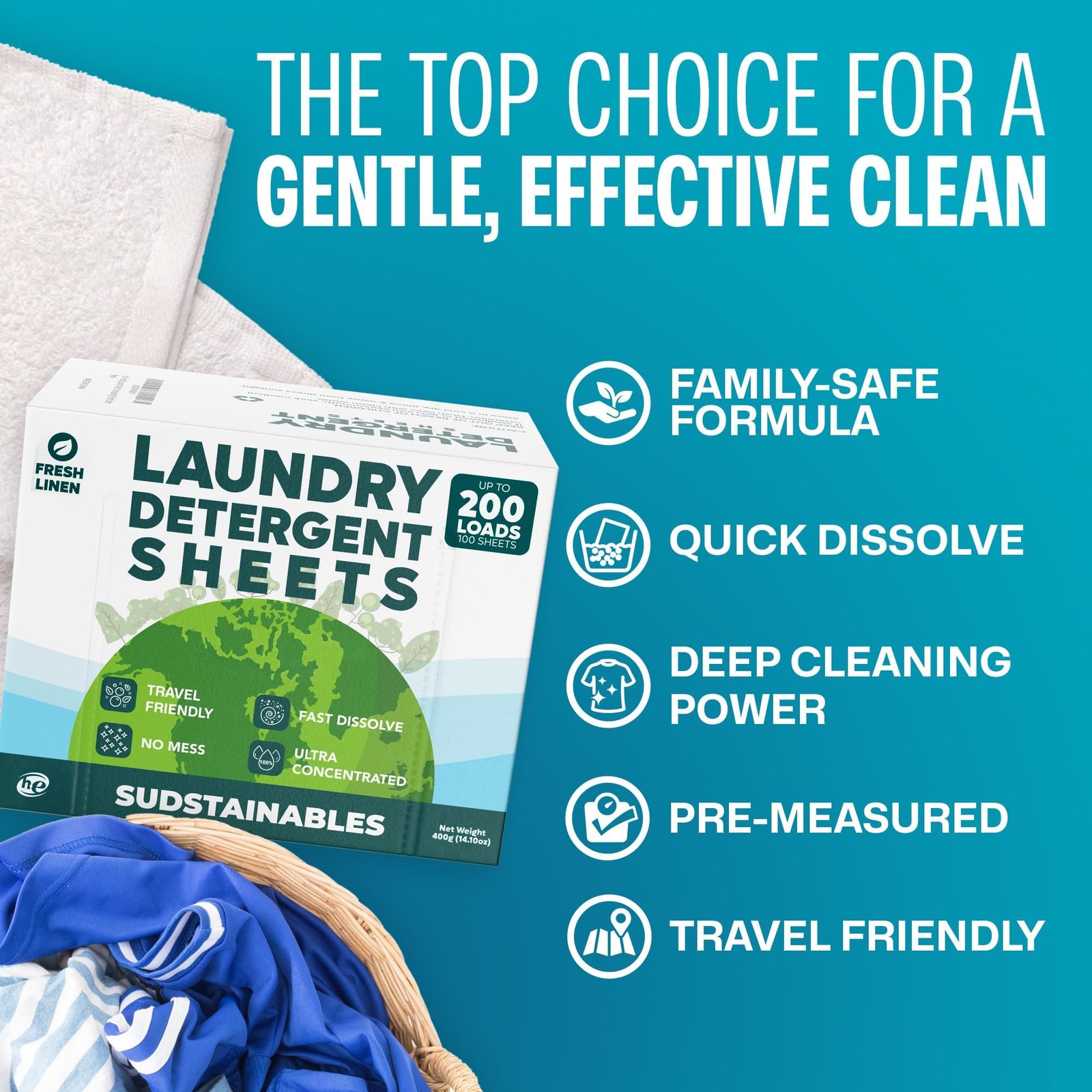 Sudstainables Laundry Detergent Sheets 200 Loads – Dissolvable Laundry Sheet …
