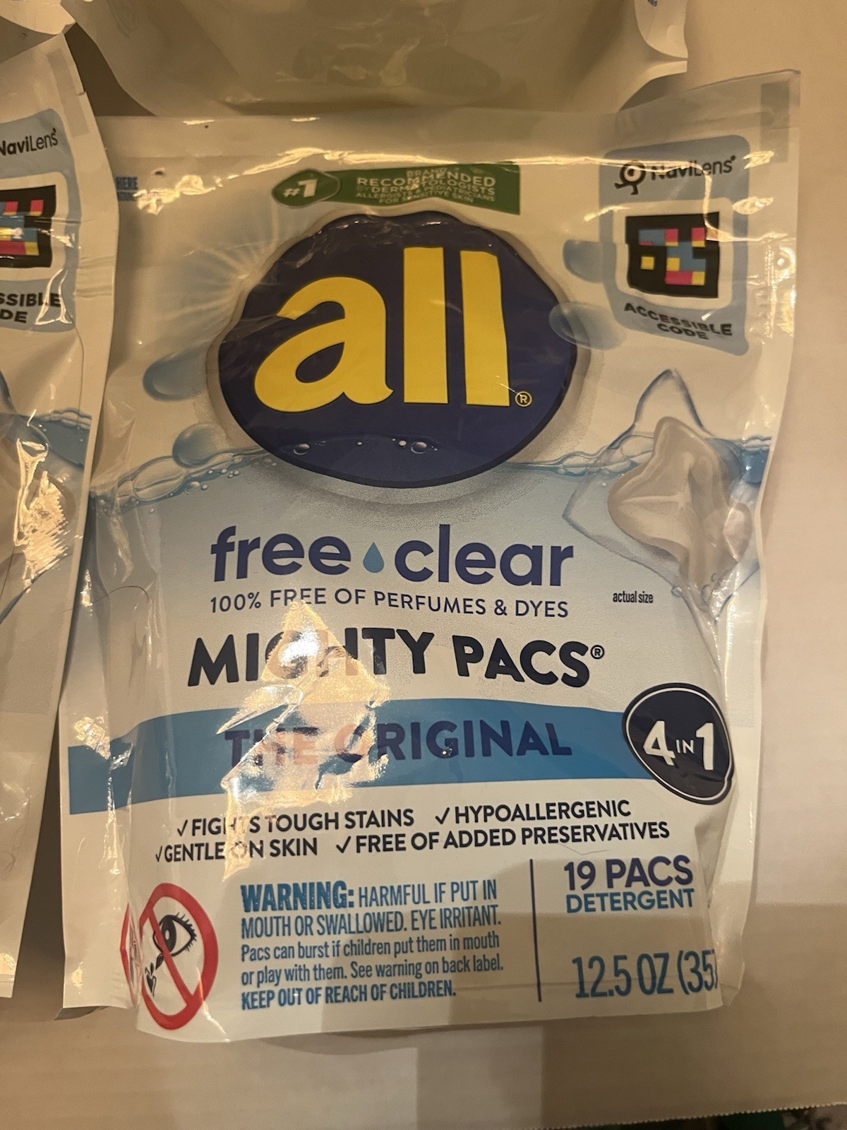 all Mighty Pacs Free Clear Laundry Detergent, Unscented, 19 Ct, Lot of 4