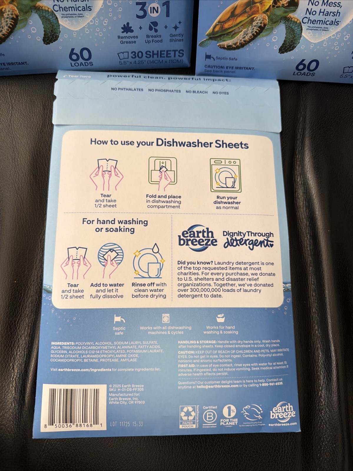 Earth Breeze Dishwasher Sheets 3 Packages 60 Loads Each 30 Sheets Each New