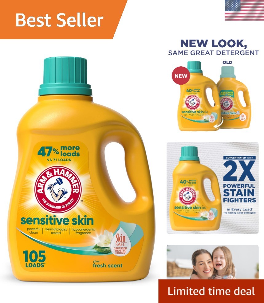 ARM & HAMMER Sensitive Skin Liquid Laundry Detergent, 105 fl oz, 105 Loads