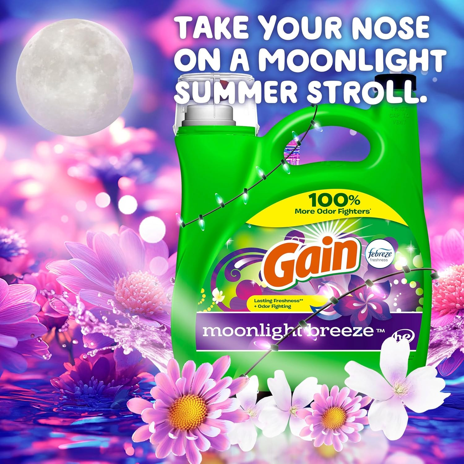 Gain Liquid Laundry Detergent, Moonlight Breeze Scent, 194 Fl Oz, 134 Loads, Fre
