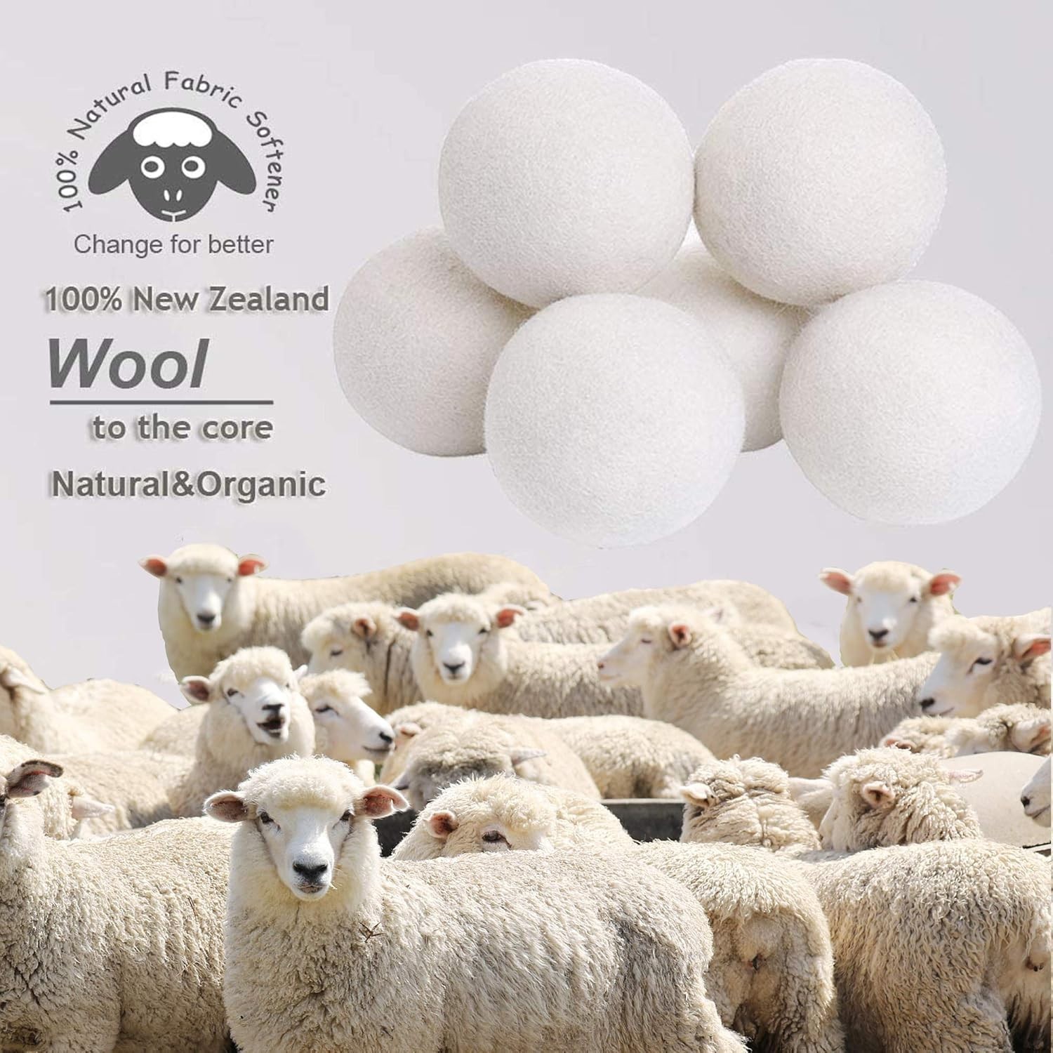 Budieggs Wool Dryer Balls Organic XL 6-Pack, 100% New Zealand Wool Chemical Free